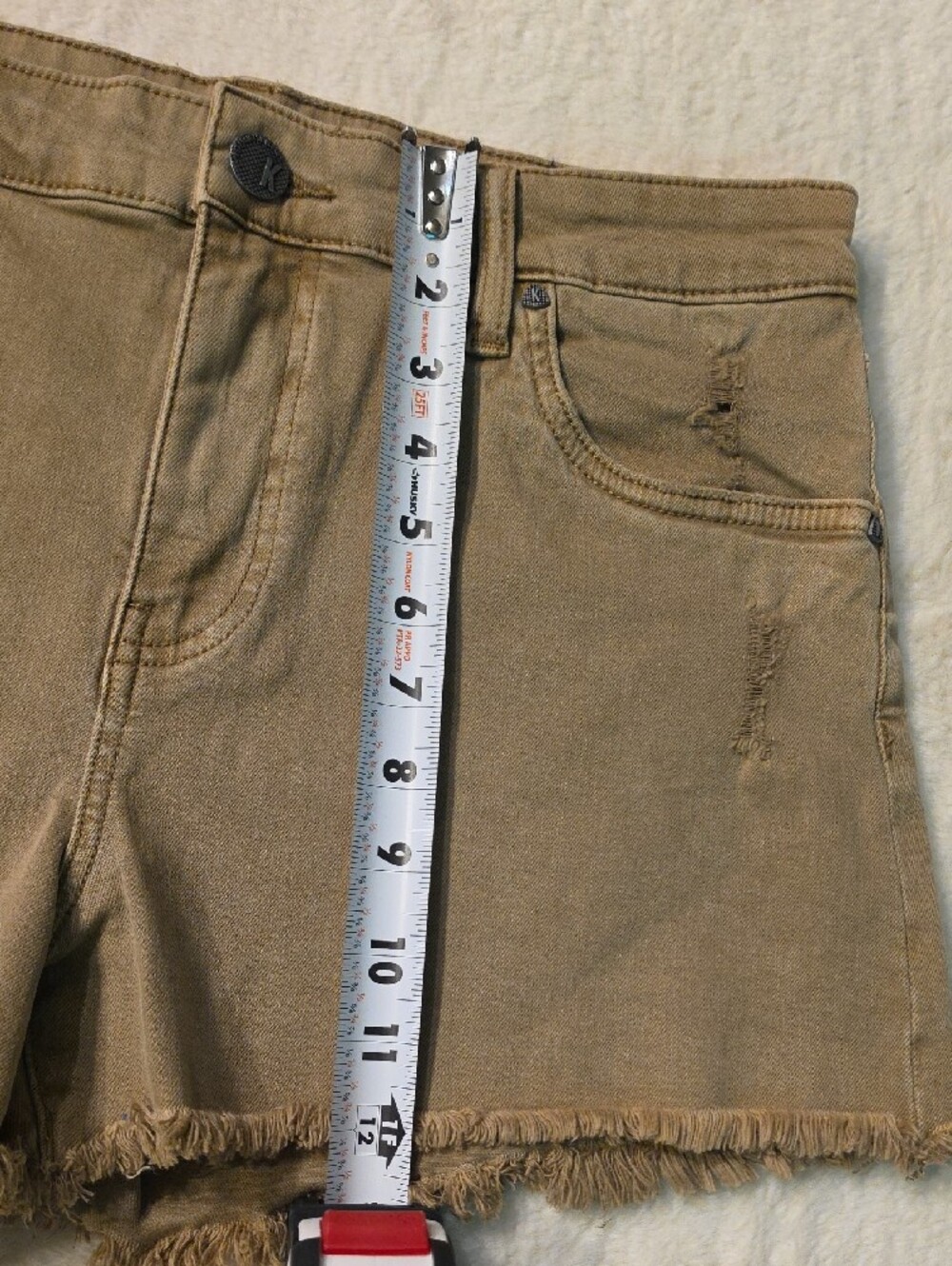 Kut from the Kloth Olive-Tan Frayed Hem Denim Shorts - Picture 10 of 14